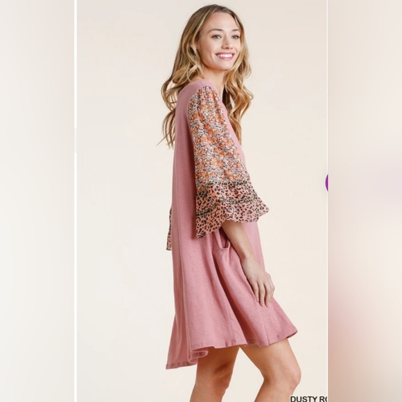 UMGEE DUSTY ROSE MIXED PRINT DRESS - Picture 2 of 6